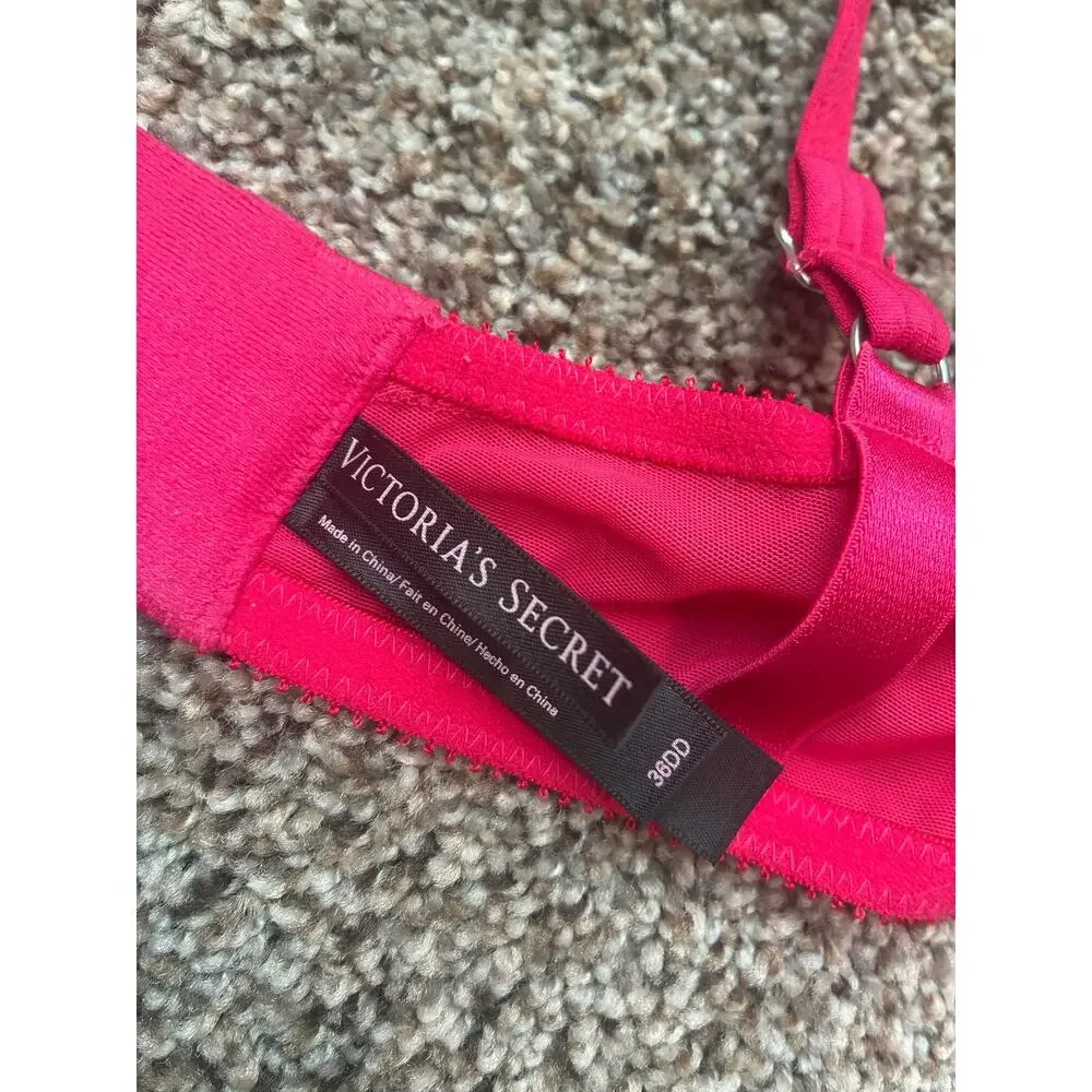 Victoria’s Secret very sexy balconette bra pink lace 36DD lined underwire